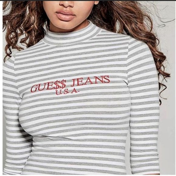 GUESS X ASAP ROCKY Limited Edition Striped Mock Neck Top - Picture 1 of 10